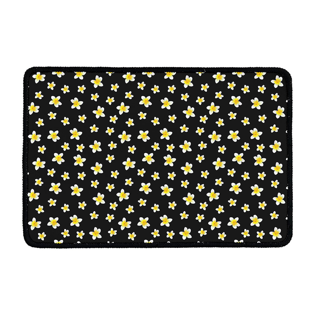 Black Plumeria Flower Pattern Print Kitchen Mat