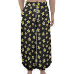 Black Plumeria Flower Pattern Print Lantern Pants