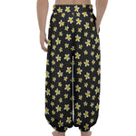 Black Plumeria Flower Pattern Print Lantern Pants
