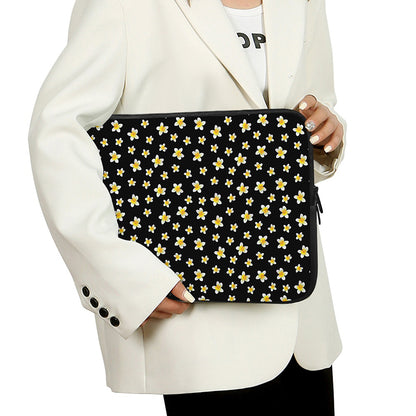 Black Plumeria Flower Pattern Print Laptop Sleeve