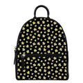 Black Plumeria Flower Pattern Print Leather Backpack