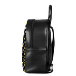 Black Plumeria Flower Pattern Print Leather Backpack