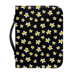 Black Plumeria Flower Pattern Print Leather Bible Cover