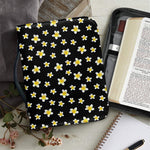 Black Plumeria Flower Pattern Print Leather Bible Cover