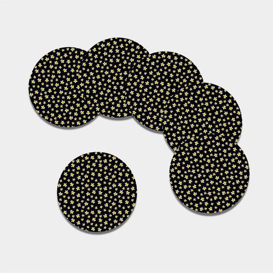 Black Plumeria Flower Pattern Print Leather Coaster Set