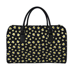 Black Plumeria Flower Pattern Print Leather Duffle Bag