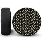 Black Plumeria Flower Pattern Print Leather Spare Tire Cover