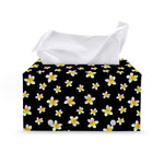 Black Plumeria Flower Pattern Print Leather Tissue Box Cover
