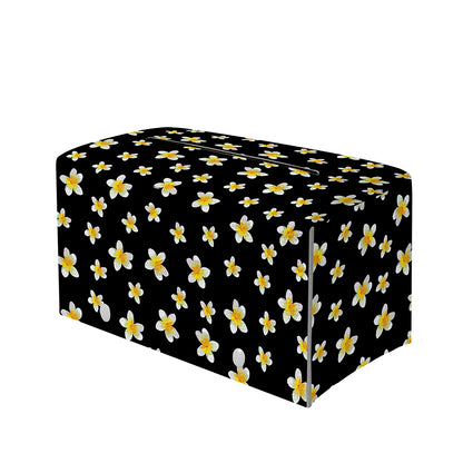 Black Plumeria Flower Pattern Print Leather Tissue Box Cover