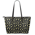 Black Plumeria Flower Pattern Print Leather Tote Bag