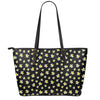 Black Plumeria Flower Pattern Print Leather Tote Bag