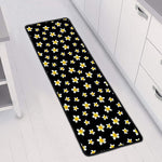 Black Plumeria Flower Pattern Print Long Kitchen Mat