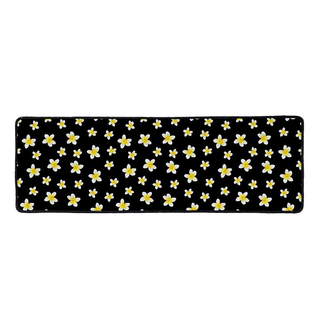 Black Plumeria Flower Pattern Print Long Kitchen Mat