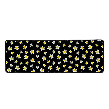 Black Plumeria Flower Pattern Print Long Kitchen Mat