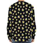 Black Plumeria Flower Pattern Print Long Sleeve Baseball Jersey