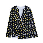 Black Plumeria Flower Pattern Print Long Sleeve Short Coat