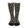 Black Plumeria Flower Pattern Print Long Socks