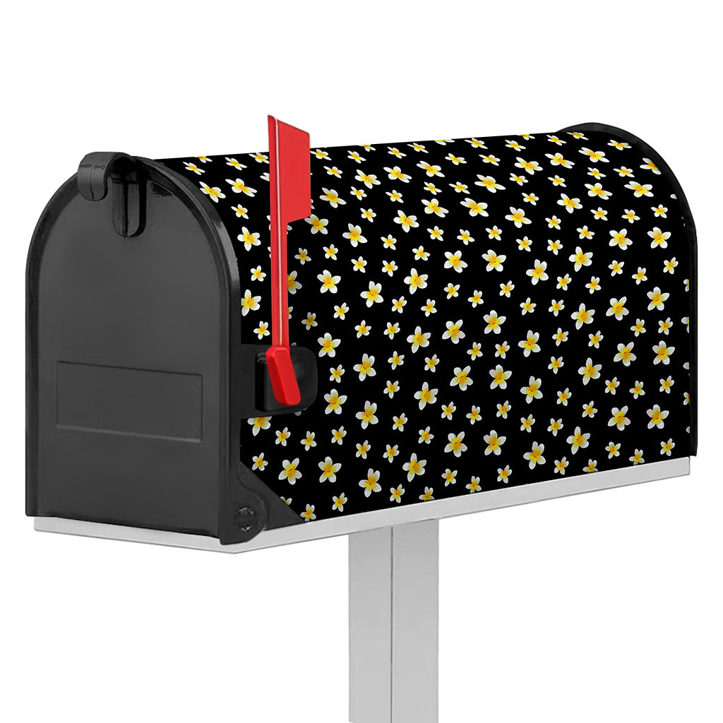 Black Plumeria Flower Pattern Print Mailbox Cover