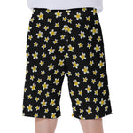 Black Plumeria Flower Pattern Print Men's Beach Shorts