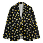 Black Plumeria Flower Pattern Print Men's Blazer