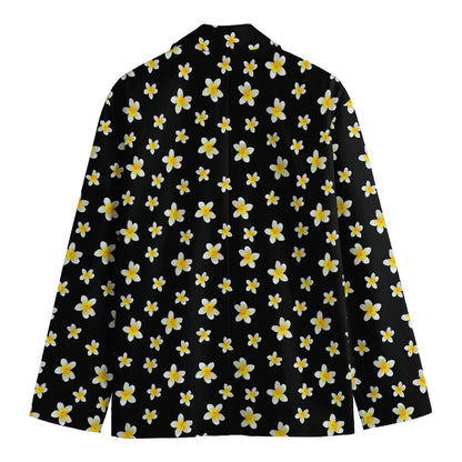 Black Plumeria Flower Pattern Print Men's Blazer