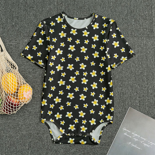 Black Plumeria Flower Pattern Print Men's Bodysuit