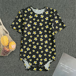 Black Plumeria Flower Pattern Print Men's Bodysuit