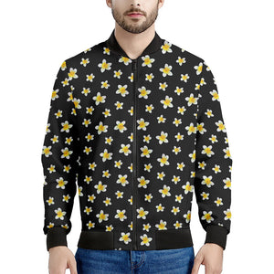 Black Plumeria Flower Pattern Print Men's Bomber Jacket