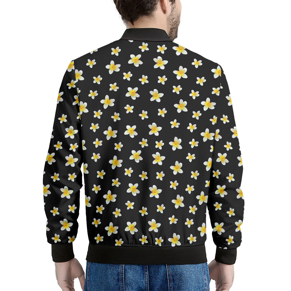 Black Plumeria Flower Pattern Print Men's Bomber Jacket