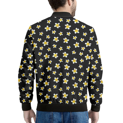 Black Plumeria Flower Pattern Print Men's Bomber Jacket