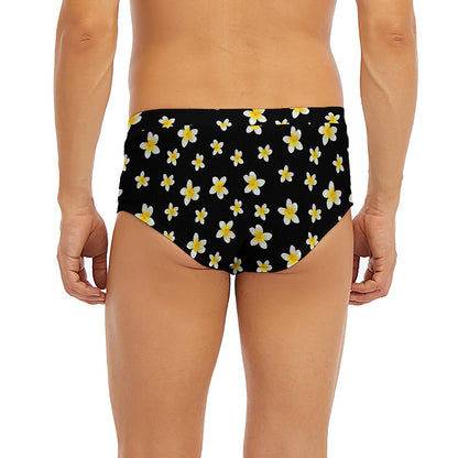 Black Plumeria Flower Pattern Print Men's Briefs