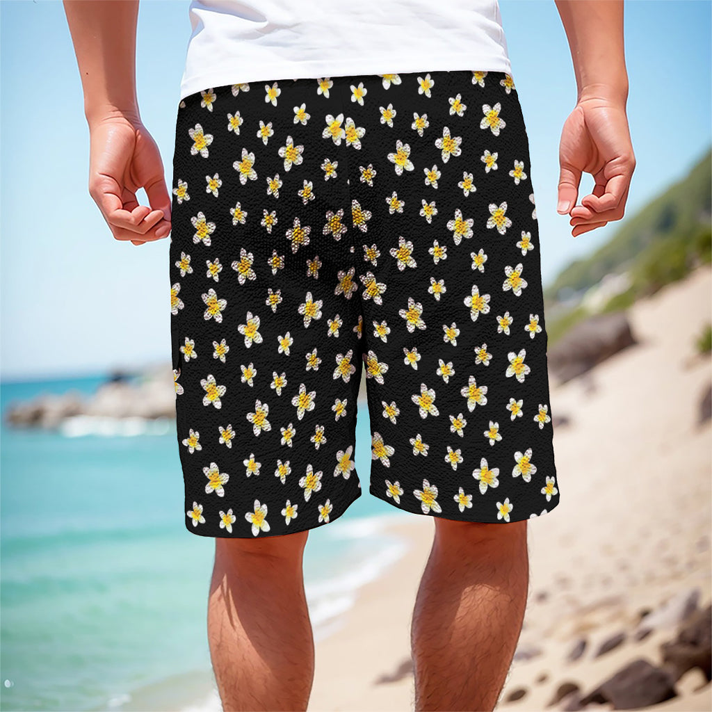 Black Plumeria Flower Pattern Print Men's Cargo Shorts