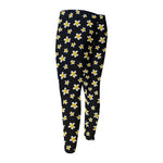 Black Plumeria Flower Pattern Print Men's Compression Pants