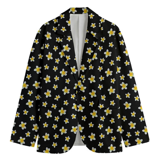 Black Plumeria Flower Pattern Print Men's Cotton Blazer