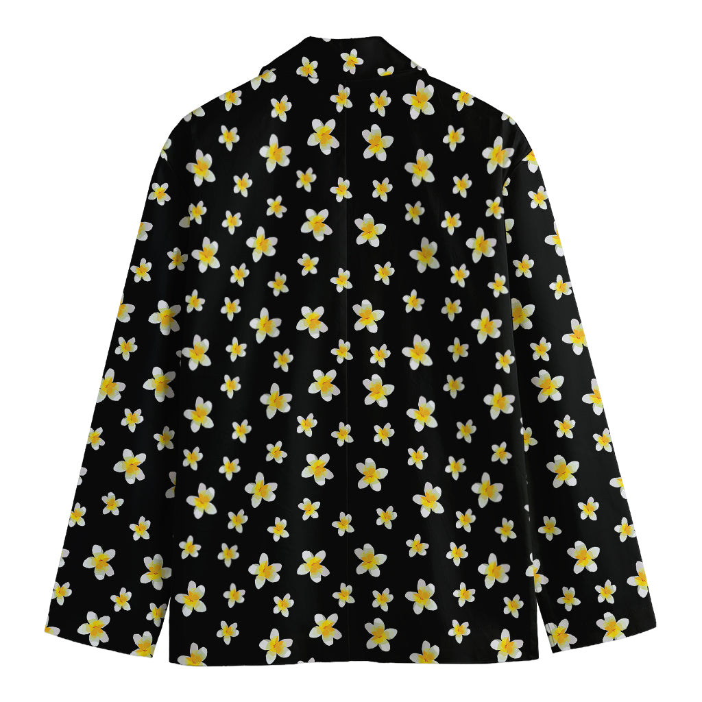 Black Plumeria Flower Pattern Print Men's Cotton Blazer