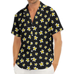Black Plumeria Flower Pattern Print Men's Deep V-Neck Shirt