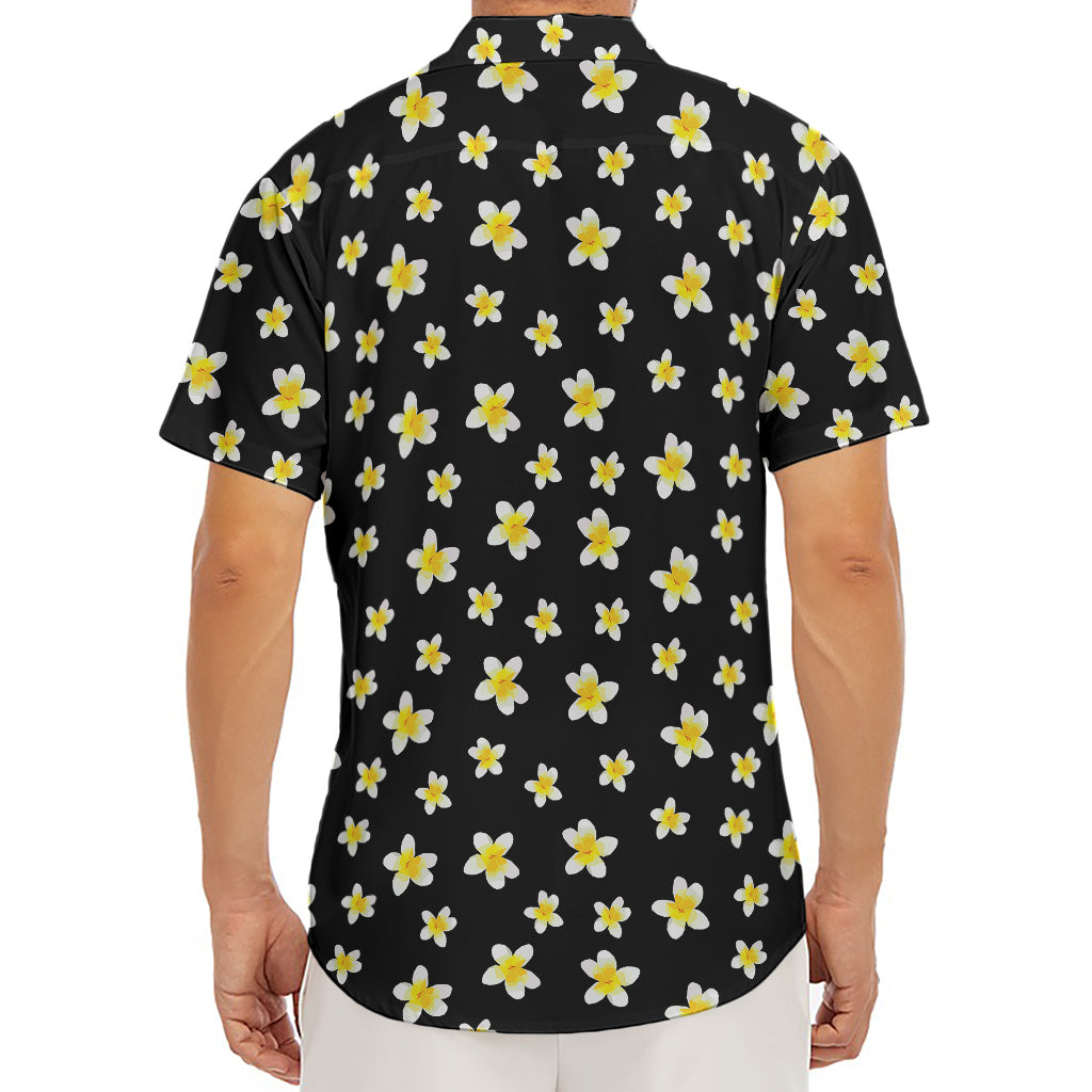 Black Plumeria Flower Pattern Print Men's Deep V-Neck Shirt