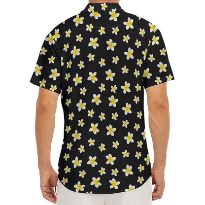 Black Plumeria Flower Pattern Print Men's Deep V-Neck Shirt