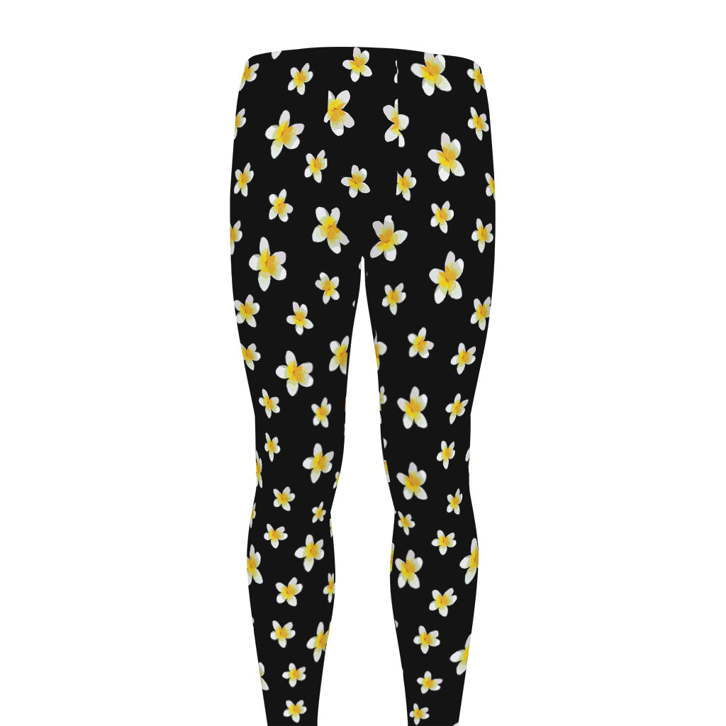 Black Plumeria Flower Pattern Print Men's leggings