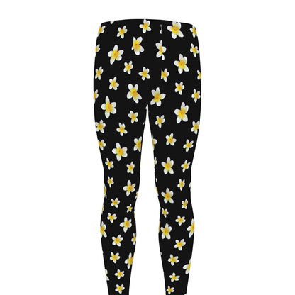 Black Plumeria Flower Pattern Print Men's leggings