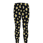 Black Plumeria Flower Pattern Print Men's leggings