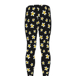 Black Plumeria Flower Pattern Print Men's leggings