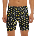 Black Plumeria Flower Pattern Print Men's Long Boxer Briefs