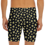 Black Plumeria Flower Pattern Print Men's Long Boxer Briefs