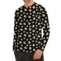 Black Plumeria Flower Pattern Print Men's Long Sleeve Rash Guard