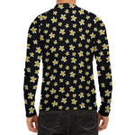 Black Plumeria Flower Pattern Print Men's Long Sleeve Rash Guard