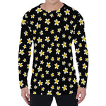 Black Plumeria Flower Pattern Print Men's Long Sleeve T-Shirt