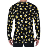 Black Plumeria Flower Pattern Print Men's Long Sleeve T-Shirt