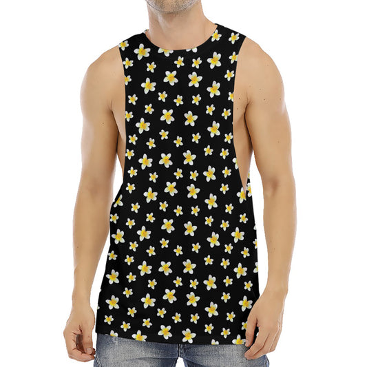 Black Plumeria Flower Pattern Print Men's Muscle Tank Top
