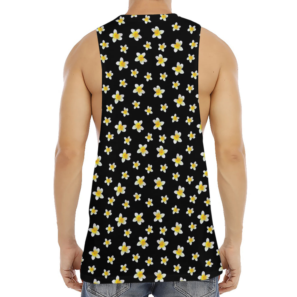 Black Plumeria Flower Pattern Print Men's Muscle Tank Top